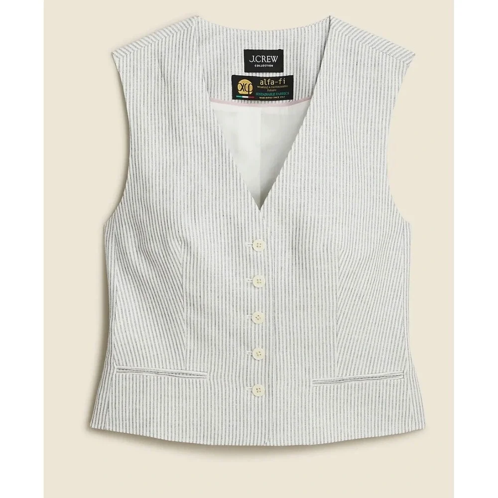 J.Crew Collection Women's Suit Vest Italian Linen White Grey Size 12 NEW